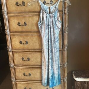 Roberto Cavalli Blue and Beige Midi Dress